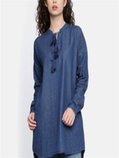 Buy Elle Blue Solid Tunic Tunics For Women 6936022 Myntra