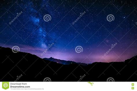 Night Sky Stars Milky Way Blue Purple Sky Starry Night