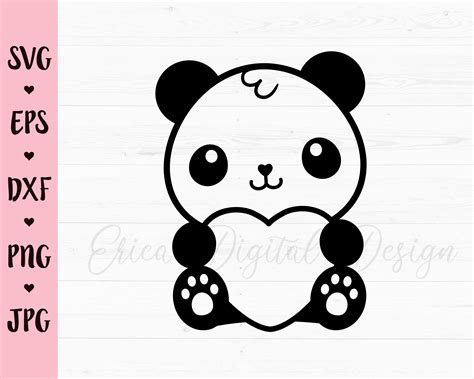 Cute Baby Panda Heart Outline Svg Kawaii Panda Decal Cut File Etsy Israel