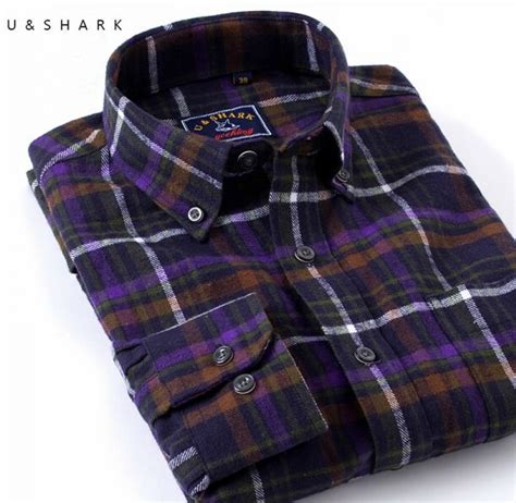 100 cotton purple plaid shirt men blouse fall flannel shirt men slim fit chemise long sleeve