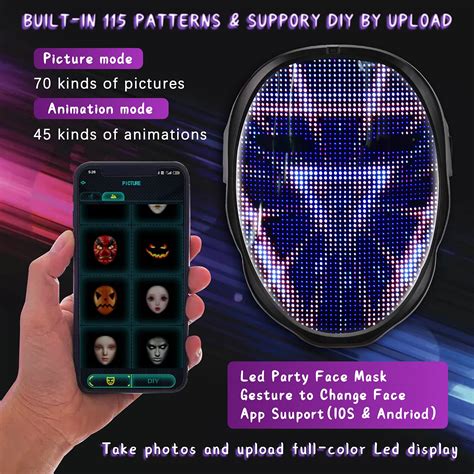 7thlake Led Mask With Bluetooth App Programmable Light Up Full Face