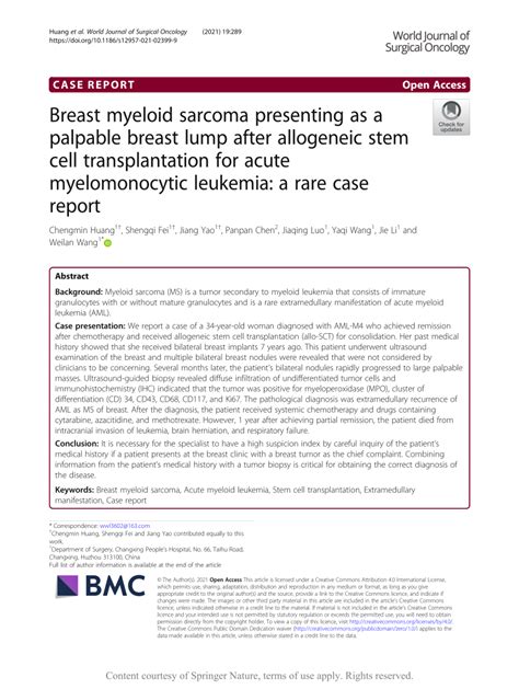 Pdf Breast Myeloid Sarcoma Presenting As A Palpable Breast Lump After