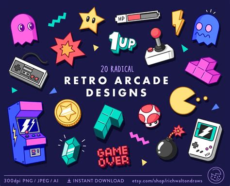 Retro Arcade Clip Art Retro Gaming Clipart Video Game Clip
