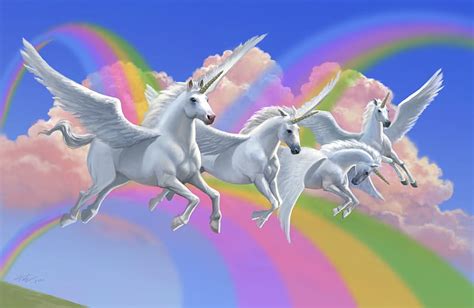 Flying In Rainbows Unicorn Clark Tate Fantasy Wings Pegasus