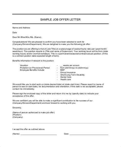 Free 9 Sample Offer Letter Templates In Ms Word Pdf