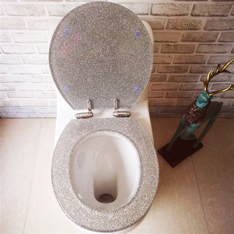 Luxury Funky Glitter Resin Soft Close Toilet Seat Silver Elongated