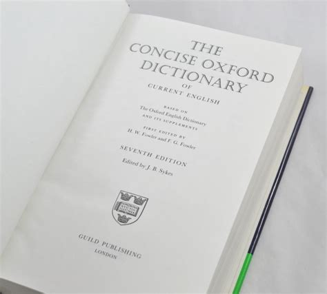 The Concise Oxford Dictionary Of Current English Seventh Edition By
