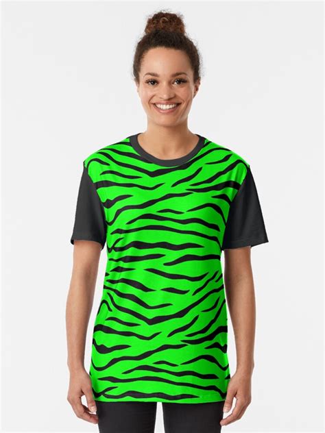 Bright Neon Green And Black Jungle Big Cat Tiger Stripes Graphic T