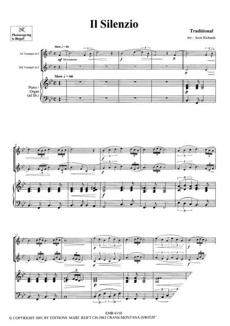 Sheet Music Il Silenzio 2 Trumpets Keyboard Piano Or Organ