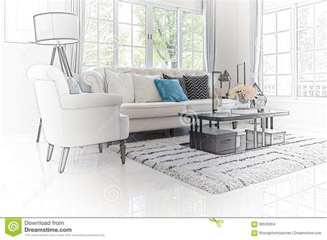 Sketch Design Of Modern Living Room Interior Stock Photo