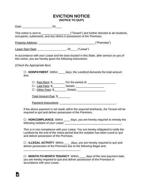 Free Eviction Notice Templates Notices To Quit Pdf Word Eforms