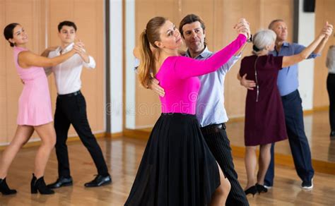 Happy Couple Performing A Paired Dance In Ballroom Stock Image Image Of Background Movement