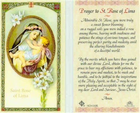 Prayer Card Prayer To Saint Rose Of Lima Laminated Hc E Etsy