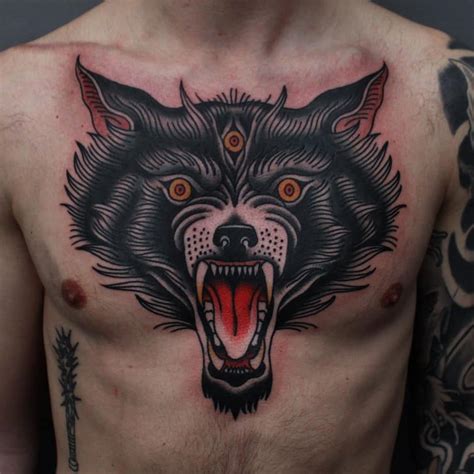 Black Wolf Face Tattoo
