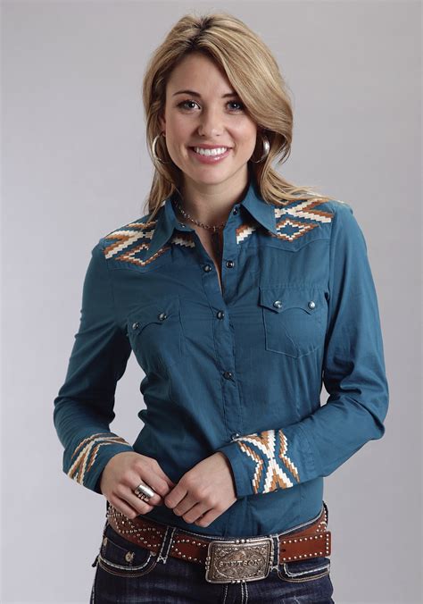 Stetson® Women's Teal Embroidered Yoke Long Sleeve Snap ...