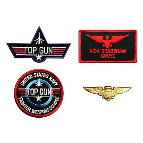 Top Gun Nick Bradshaw Goose 4pc Patch Set Embroidered Hook W Aviator