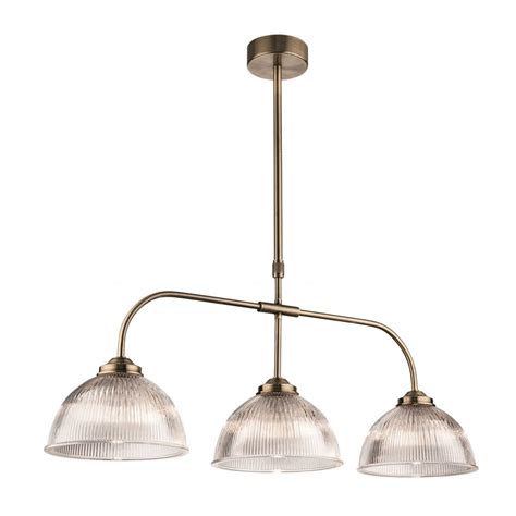 Firstlight Ashford Vintage Linear Ceiling Light In Antique Brass With Ribbed Glass Shades 3724ab