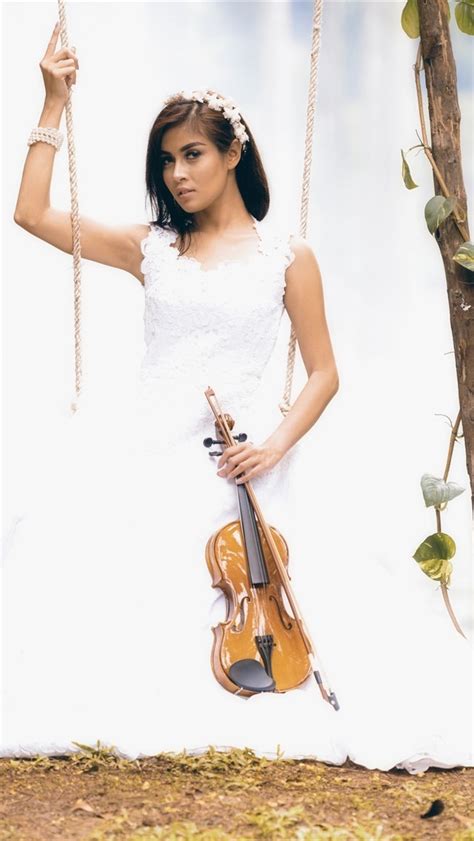 Wallpaper White Skirt Girl Swing Violin Music 1920x1200