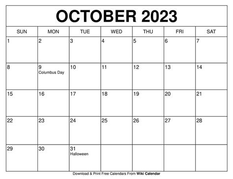 Free Printable October 2023 Calendar Templates With Holidays Wiki