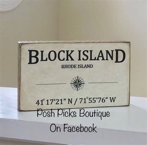 Block Island Rhode Island Longitude Latitude Handcrafted Wood Block