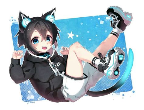 Tags Catboy Blueeyes Catears Blackhair Cattail Cat Ears And