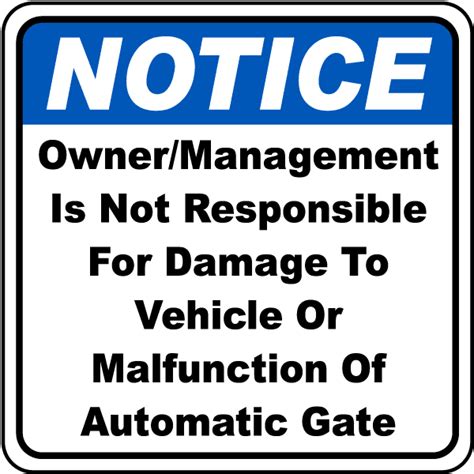 Management Not Responsible Safety Notice Signs For Work Place Safety