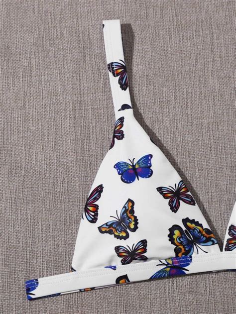 Butterfly Print Triangle Bikini Swimsuit