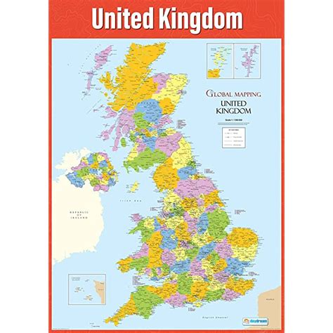 Buy Uk Map Geography Posters Laminated Gloss Paper Measuring 33” X