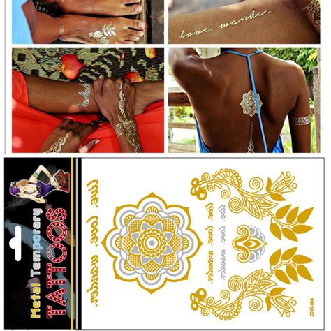 Buy Temporary Tattoos Women Tatoo Flash Tattoos Gold Tattoos Fake Gold Golden Metalic Fake Body