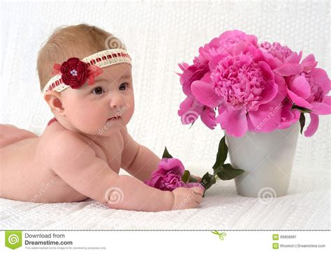 Cute Baby Girl With Flowers Stock Image Image Of