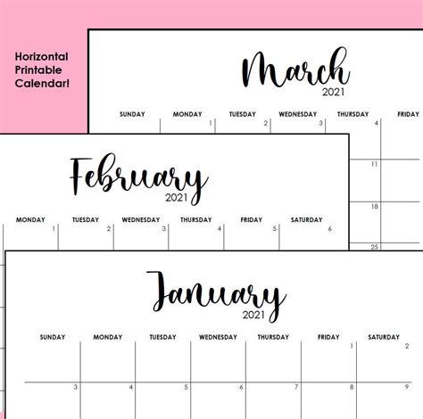 Printable Full Calendar Horizontal Calendar Months Desk And Etsy
