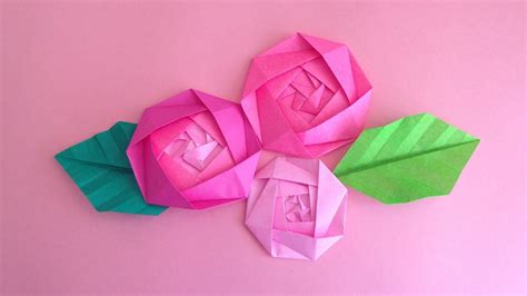 Origami Roses Flower And Leaves Instructions 折り紙 バラの花と葉 簡単な折り方 折り紙 バラ