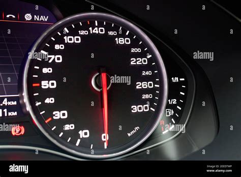 Electronic Dashboard Of Modern Luxury Car View From Aside Speedometer