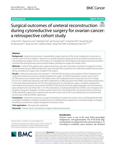 Pdf Surgical Outcomes Of Ureteral Reconstruction During Cytoreductive