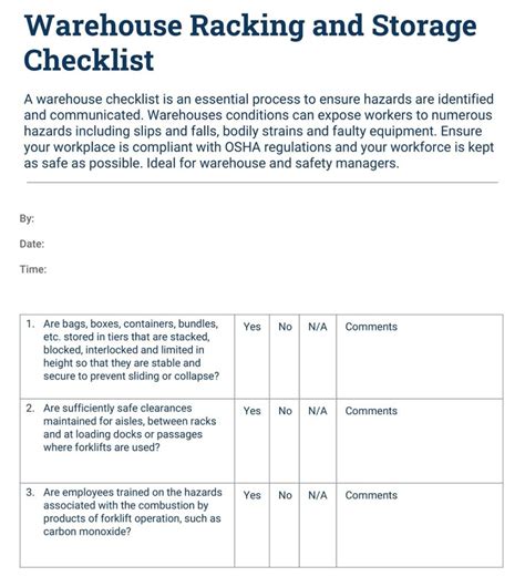 Free Warehouse Racking Inspection Checklist Templates Printable Pdf American Templates