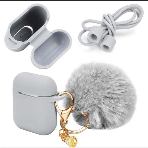 Accessories Silicone Airpod Case With Fur Ball Gray Poshmark