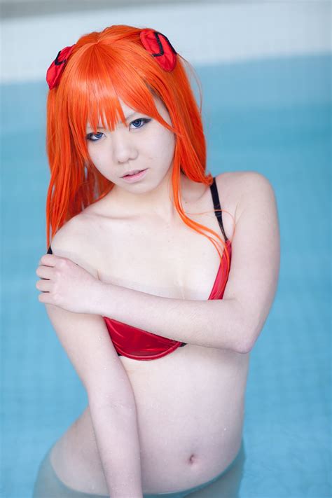 Tanaka Mana Neon Genesis Evangelion Highres Asian Bottomless Bra Cosplay Orange Hair