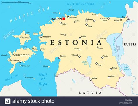 Na mapie świata, znajdziesz wszystkie litery: Estonia Political Map with capital Tallinn, national ...
