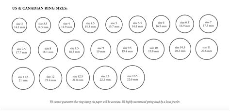 Ring Size Chart Inches