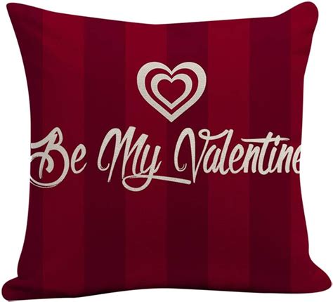 Ezyforu Throw Pillow Covers Heart Be My Valentine Red Striped Cotton Linen Burlap