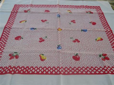 Vintage Startex Fruit Towel Square Red And White Cotton Etsy Red