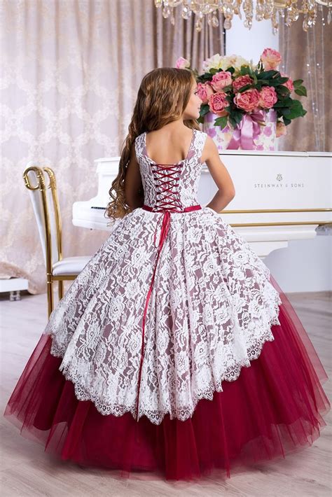 Ball Gown Elegant Kids Formal Lace Flower Girl Dress Pageant Bridesmaid