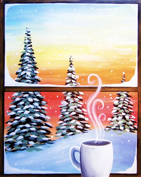 Cozy Cup Of Coffee Window Winter Scene Painting Cute Beginner