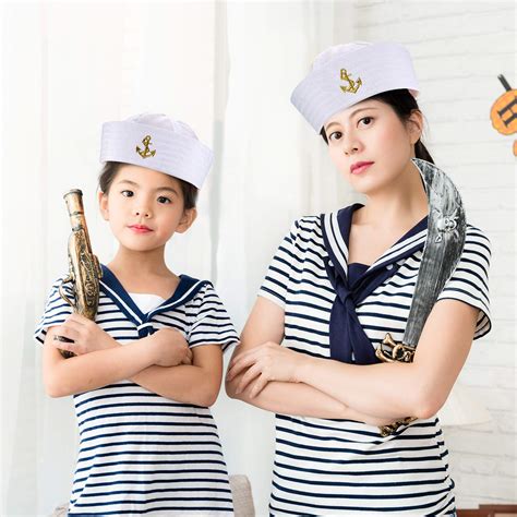 6 pieces halloween white sailor hat captain caps yacht nautical hats for adult sailor costume