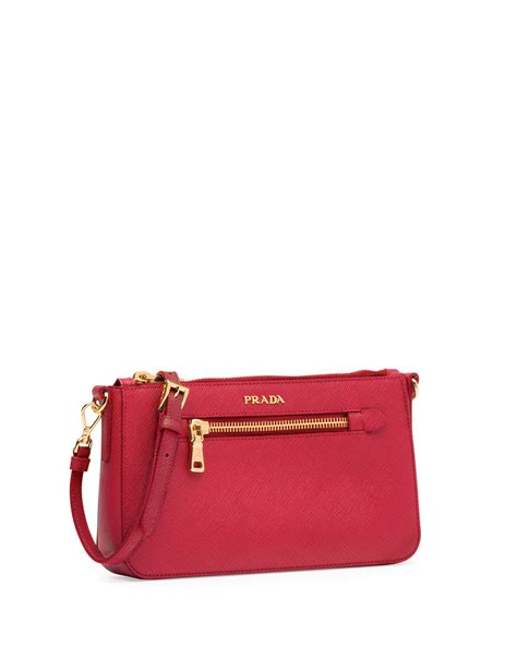 Prada Saffiano Small Zip Crossbody Bag in Red (RED(FUOCO)) | Lyst
