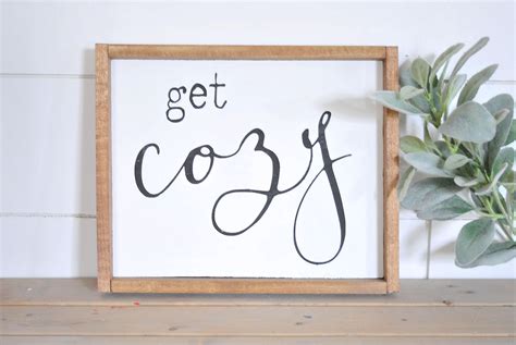 Get Cozy Wood Sign Typewriter Script Framed Sign Farmhouse