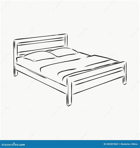 Black Outline Vector Bed On White Background Bed Vector Sketch