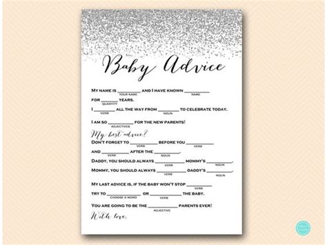 Baby advice mad libs advice for new parents Silver Glitter