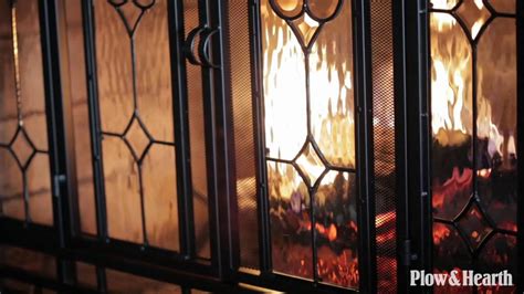 Two Door Fireplace Screen With Glass Floral Panels Sku 10285 Plow