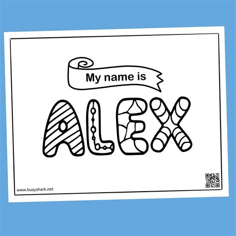 Free Name Alex Coloring Page Busy Shark